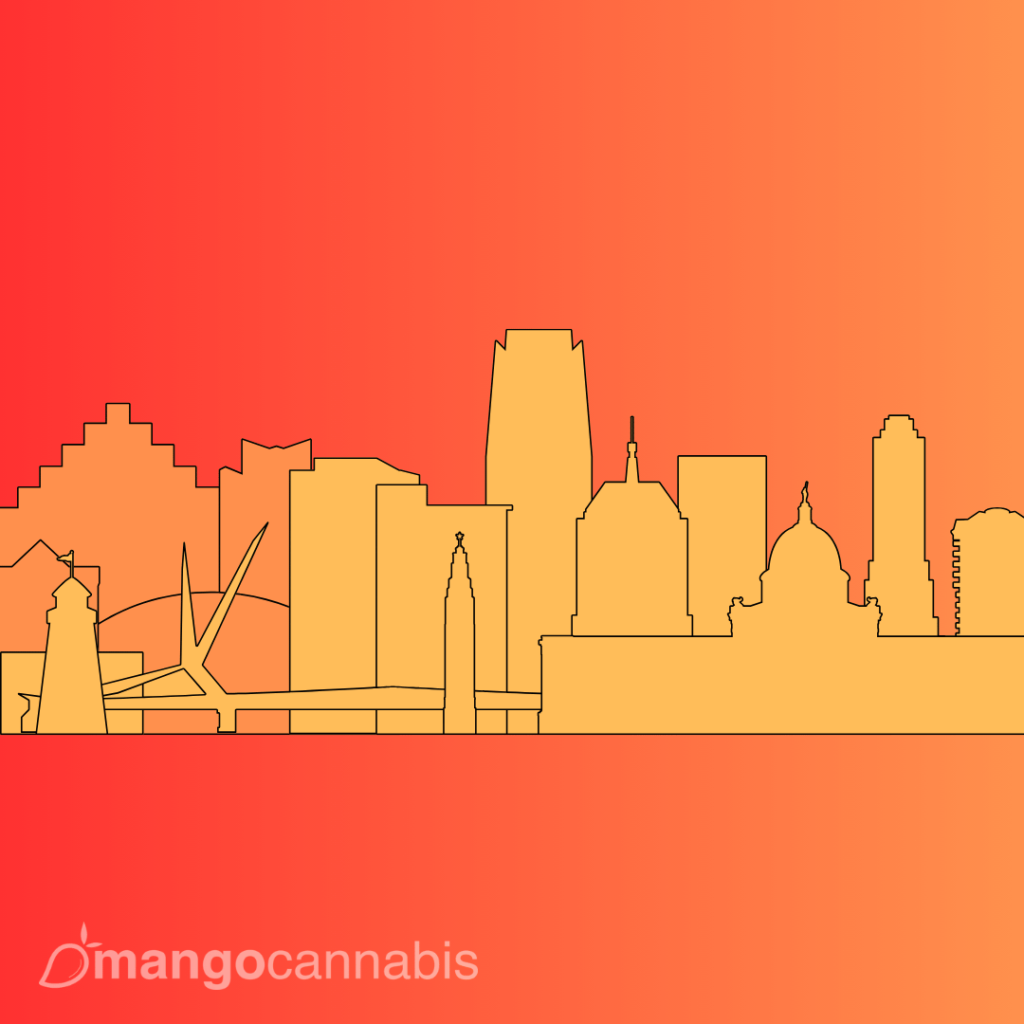 The Oklahoma City skyline on an orange background